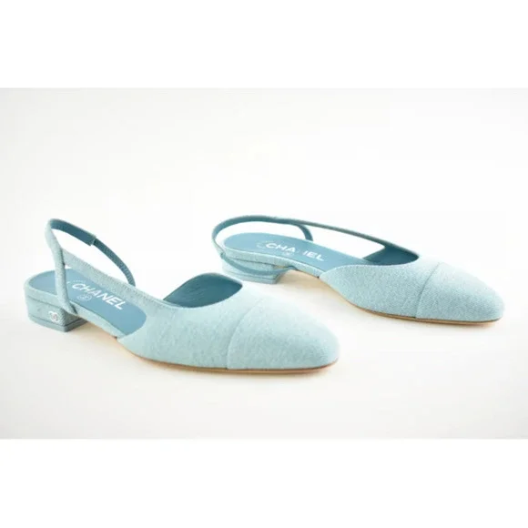Chanel 21S Denim Blue Neon Mademoiselle Coco Sling Slingback Flat Sandal 37.5 - Picture 4 of 12
